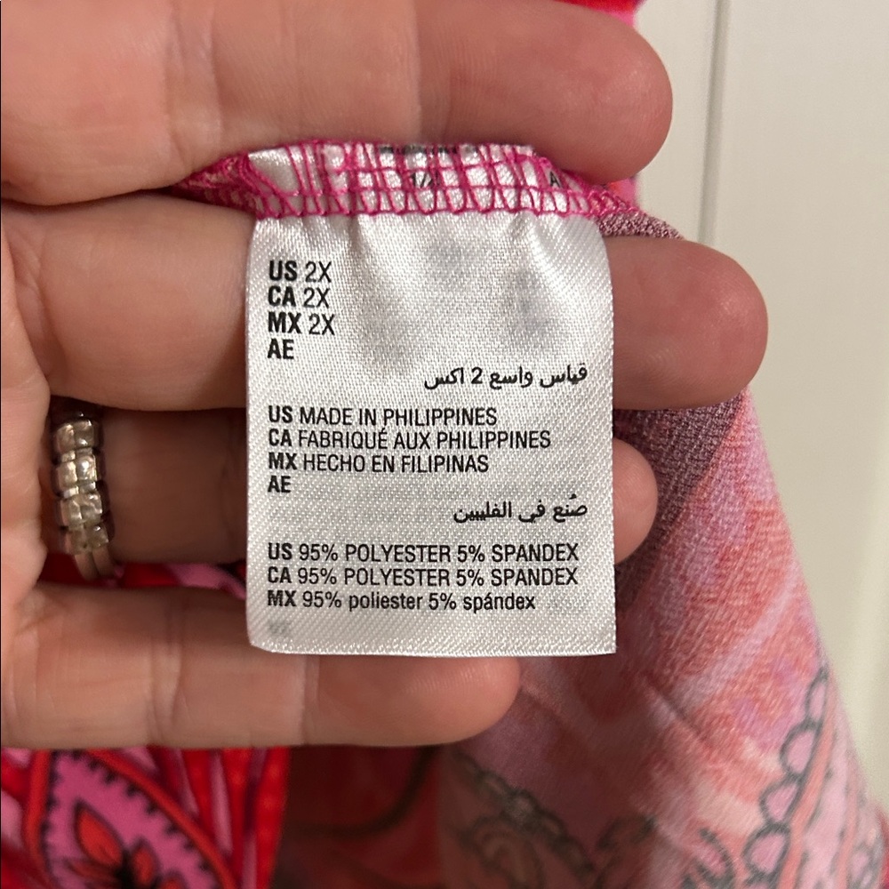 INC International Concepts Red Pink Paisley Blouse NWT 2X Stretch Pullover - Picture 5 of 10